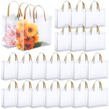 20 Pcs Clear Gift Bags with Handles 11.8 x 9.8 x 4 Inch Frosted See Through G...