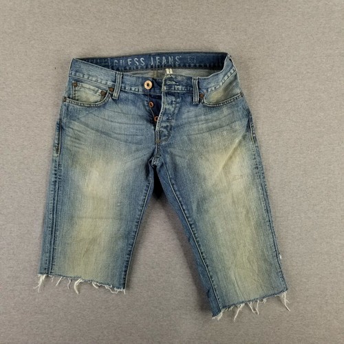 Vintage GUESS Jeans 31 Waist Jorts Cut Off Asymmetrical Button Fly 90s Faded - Picture 1 of 14