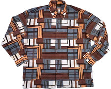 MONZINI VINTAGE LONG SLEEVE BUTTON UP GEOMETRIC MENS XXL POLYESTER SHIRT USA LS