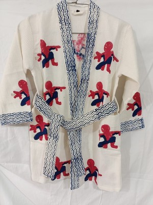 Waffle Robe Unisex Kimono Assorted Design Block Print Short Robe Night Wear Kid