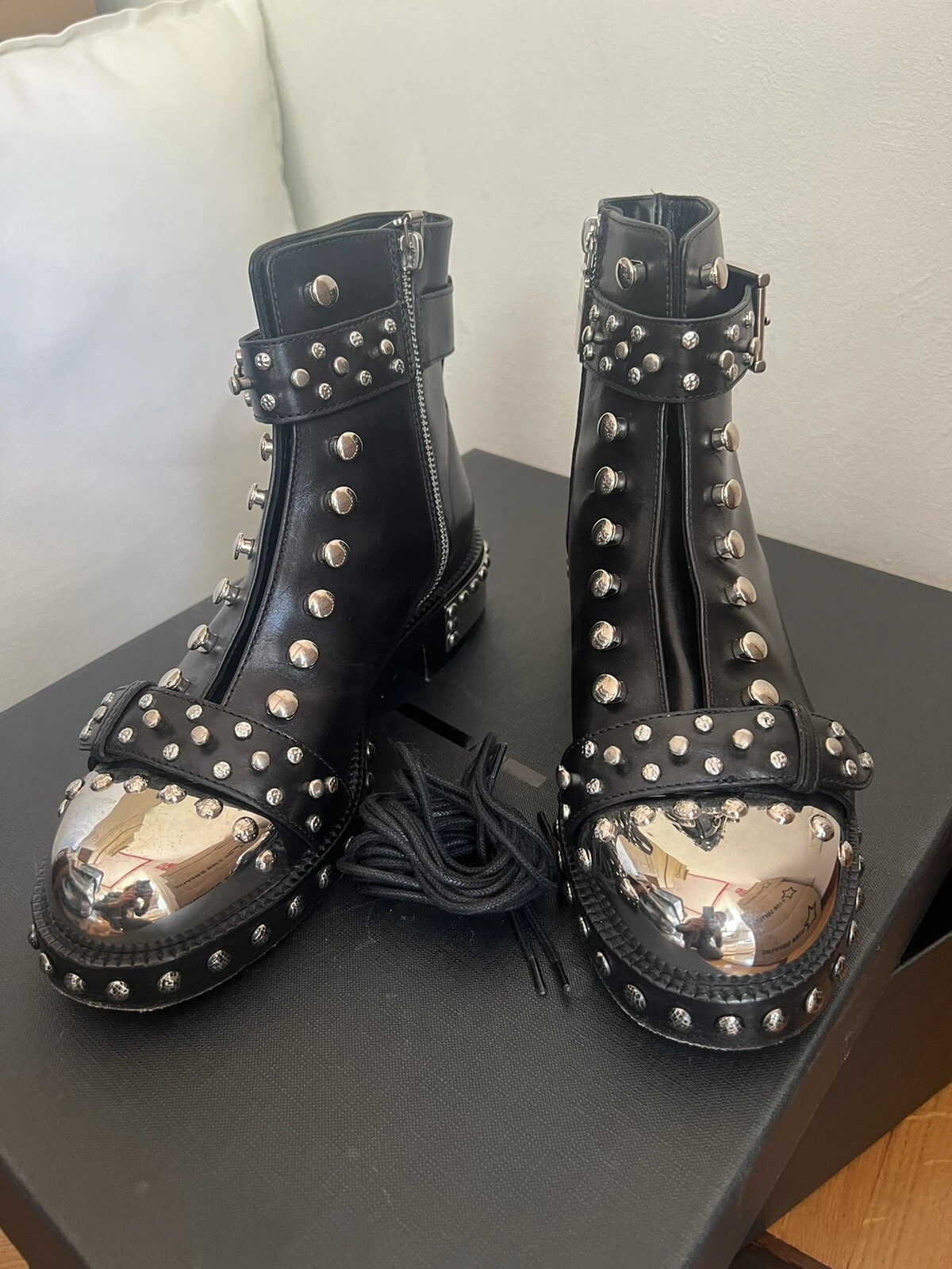 ALEXANDER MCQUEEN Stivali biker CTRL £ 1 195 ALEXANDER MCCHEEN neri 37 EU 4 UK