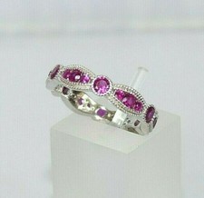  Ladies Art Deco Design 925 Sterling Solid Silver Red Ruby Full Eternity Ring