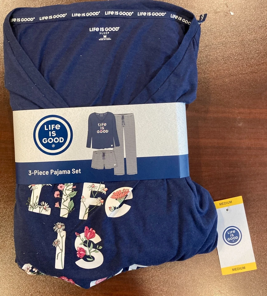 Life is Good Damas Manga Larga, Corto y Pantalón, Juego de 3 Piezas PJ Grande Foto 4 de 4