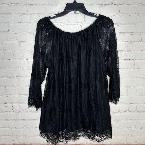 New NY Collection Womens Black Lace Stretch Blouse Top Size L NWT - Picture 6 of 10