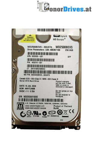 Western Digital - WD2500BEVS-60UST0 - 250GB - SATA - PCB 2060-701499-000 Rev. A*