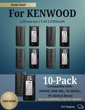 10x Batteries for Kenwood KNB-45L Radios Li-ion 1700mAh TK2212L TK3202E TK-3212