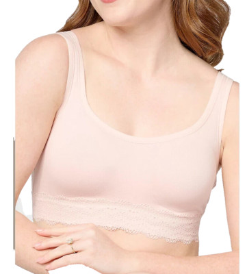 Cuddl Duds~Lace Scoop Neck Wirefree Bra~Medium~Peach~Removable Cup~A272856 12067