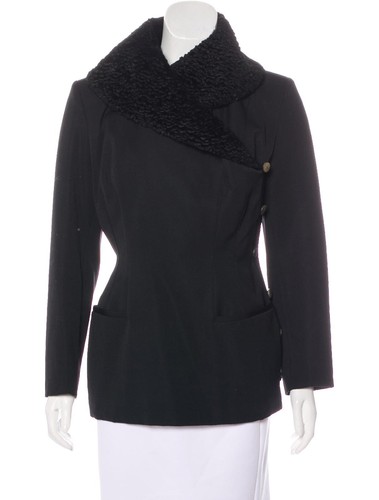 Plein Sud Paris Fitted Blazer Jacket Black Leather piping-Edges