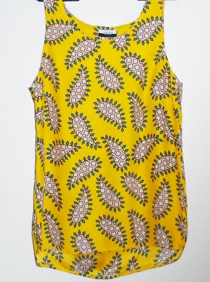 Jaeger London Paisley Blouse deep yellow cami vest top 100% silk Size 6 vgc