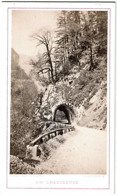 Cdv.Grande Chartreuse.Tunnel rocher.Photo albuminée G.Margain & Jager à Grenoble