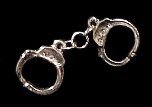 Handcuffs Lapel Pin Hand Cuffs Tie Tack Double Back Silver Plated Police Sheriff - Picture 3 of 5