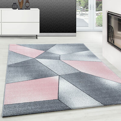 Designer Teppich, Modern Abstrakt Gemustert, Grau und Pink, für Wohnzimmer