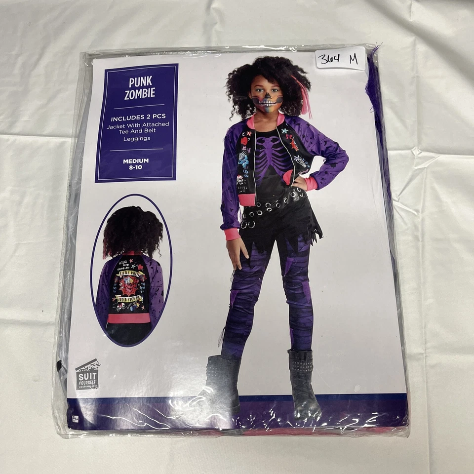 Zombie Punk Halloween Costume Girls size Medium 2 piece pink purple black - Image 2 of 4