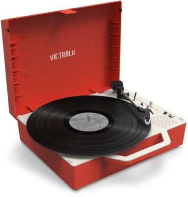 WB   Victrola VSC-725SB-POR Re-Spin Sustainable Suitcase Record Player - Red