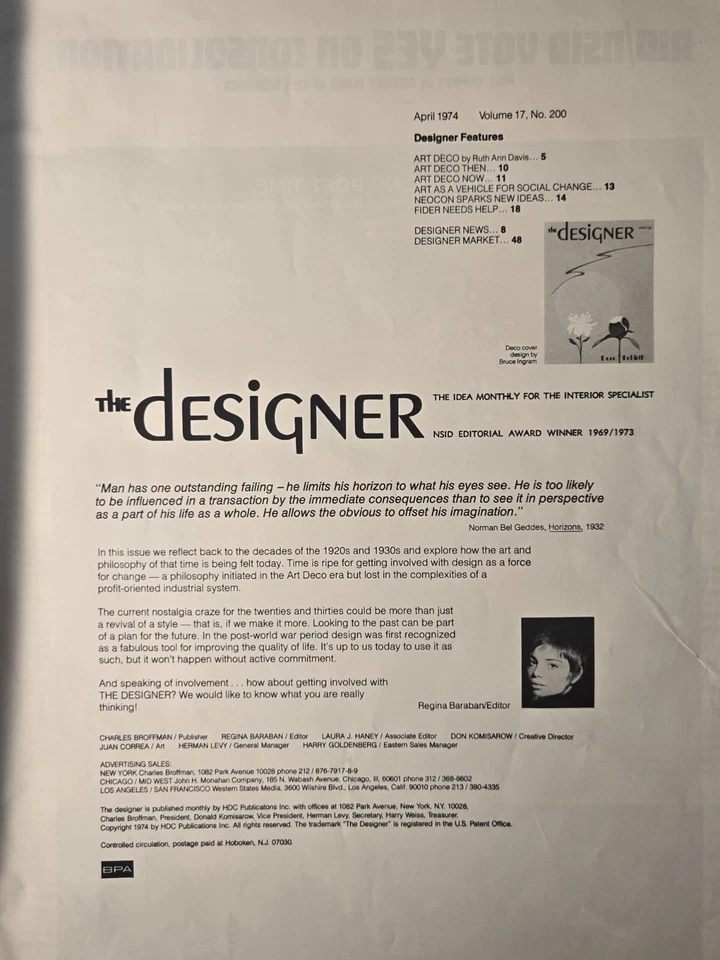 Vintage Magazine: The Designer - April 1974 "Deco Rebirth" - Image 3 of 4