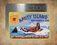 LARGER JAWS Amity Welcomes You Billboard Hooper Brody shark 12' X 18" metal sign