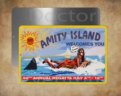 JAWS Amity Welcomes You Billboard Hooper Brody shark  8'' x 12'' metal sign