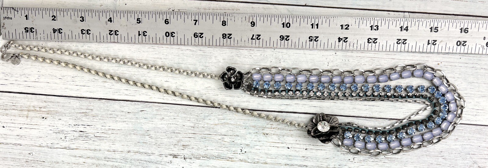 Loft Silver Blue Rhinestone Statement Necklace Mu… - image 7