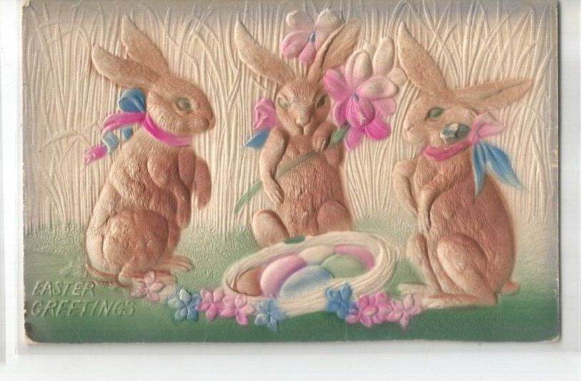 EASTER GREETINGS EMBOSSED RABBITS