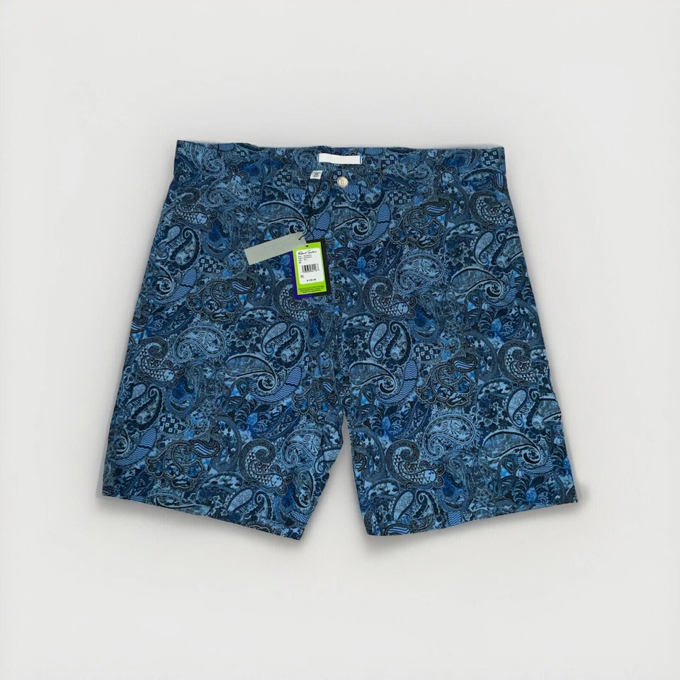 NUEVO Pantalones Cortos Robert Graham Para Hombres Talla 36 Elastizados Estampado Paisley Azul Playa A Bar Natación