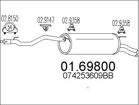 Silencieux arrière pour VW Transporter T4 camion plate-forme 1.9 TD en acier
