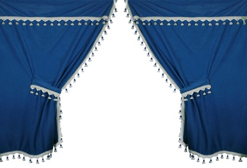 Set De 5 Rideaux Pour Camion Bleu à Pampilles Blancs - Confort & Décoration