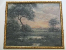 ANTIQUE AMERICAN LANDSCAPE PAINTING SUNSET TONALISM IMPRESSIONISM  LISTED RARE