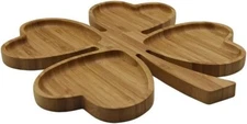 Romantic Heart Shaped Platter Leave Design Bamboo Fruit Snack Serving Tray 4571