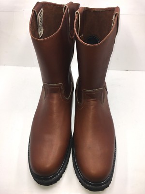 Carreta Men's Leather Work Boots – Pull On, Oil & Water Resistant, Brown, Embroidered (Sizes 6-13)