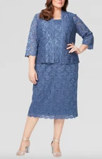 SL Fashions 2-Pc. Lace Jacket & Midi Dress Set, Wedgewood Sz 18 a639190