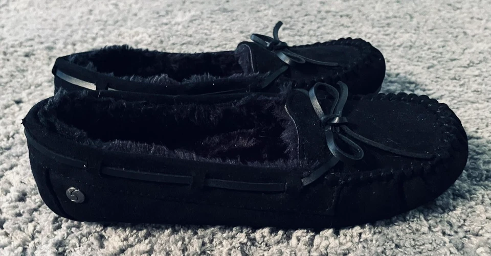 Makalu 拖鞋女式 7 码黑色莫卡辛记忆泡沫人造毛皮室内室外 — 第 3/4 张图片