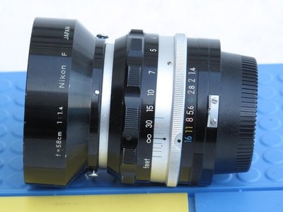 Nikkor-S 5.8cm f:1.4 Nippon Kogaku Japan lens with lens hood, US SELLER ''LQQK''