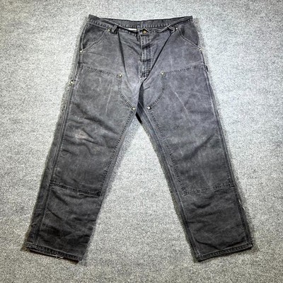 Carhartt Carpenter Jeans Mens 38x32 Gray Denim Double Knee Straight Leg Workwear