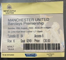 2005 Newcastle United V Manchester United Football Match Ticket Stub