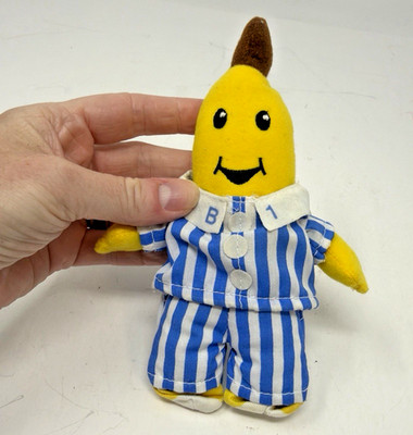 Vtg Bananas In Pajamas #2 Plush TOMY Blue White Striped 7''