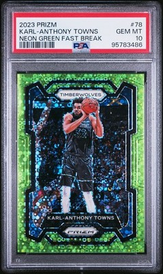2023 PANINI PRIZM NEON GREEN FAST BREAK #78 KARL-ANTHONY TOWNS 4/5 PSA 10