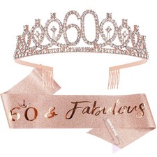 60th Birthday Gifts for Women Crown, Fabulous Sash, Decorations Accessories