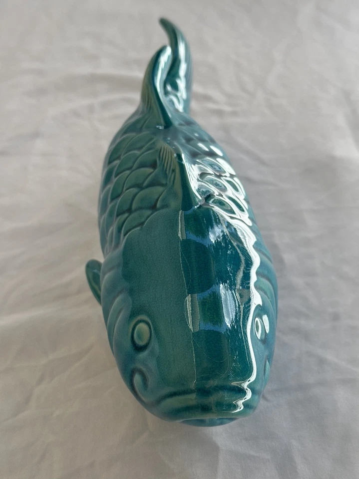 Figurine Koi Fish Gloss Finish Turquoise Urban Trends Decorative Lake Beach 15” - Image 2 of 4