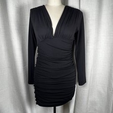 NEW! Zara Size Small Black Ruched Draped V-Neck Bodycon Mini Dress Party Sexy