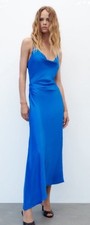 ZARA WOMAN MIDI STRAPPY Satin evening slip long maxi dress/ blue/ size XS NEW