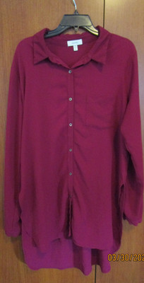 Meraki Wine Hi Lo Blouse Sz XL Material Blend Bust 47 Back Length 39.5 in
