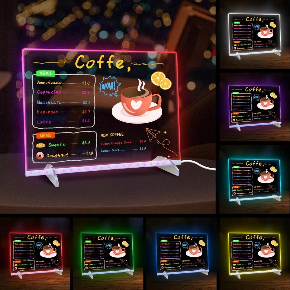 LED Note Board with Colors, 13.7"X10" 4 Modes &7 Colors Acrylic Dry Erase Boards - Image 4 of 4