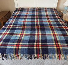 Troy Robe Vintage Wool Throw Blanket Blue Plaid 66" x 54" 43