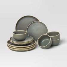 12pc Stoneware Tilley Dinnerware Set Olive Green - Threshold