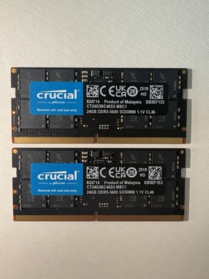 Crucial 48GB (2x24GB) DDR5-5600 SO-DIMM CL46 Non-ECC Unbuf CT24G