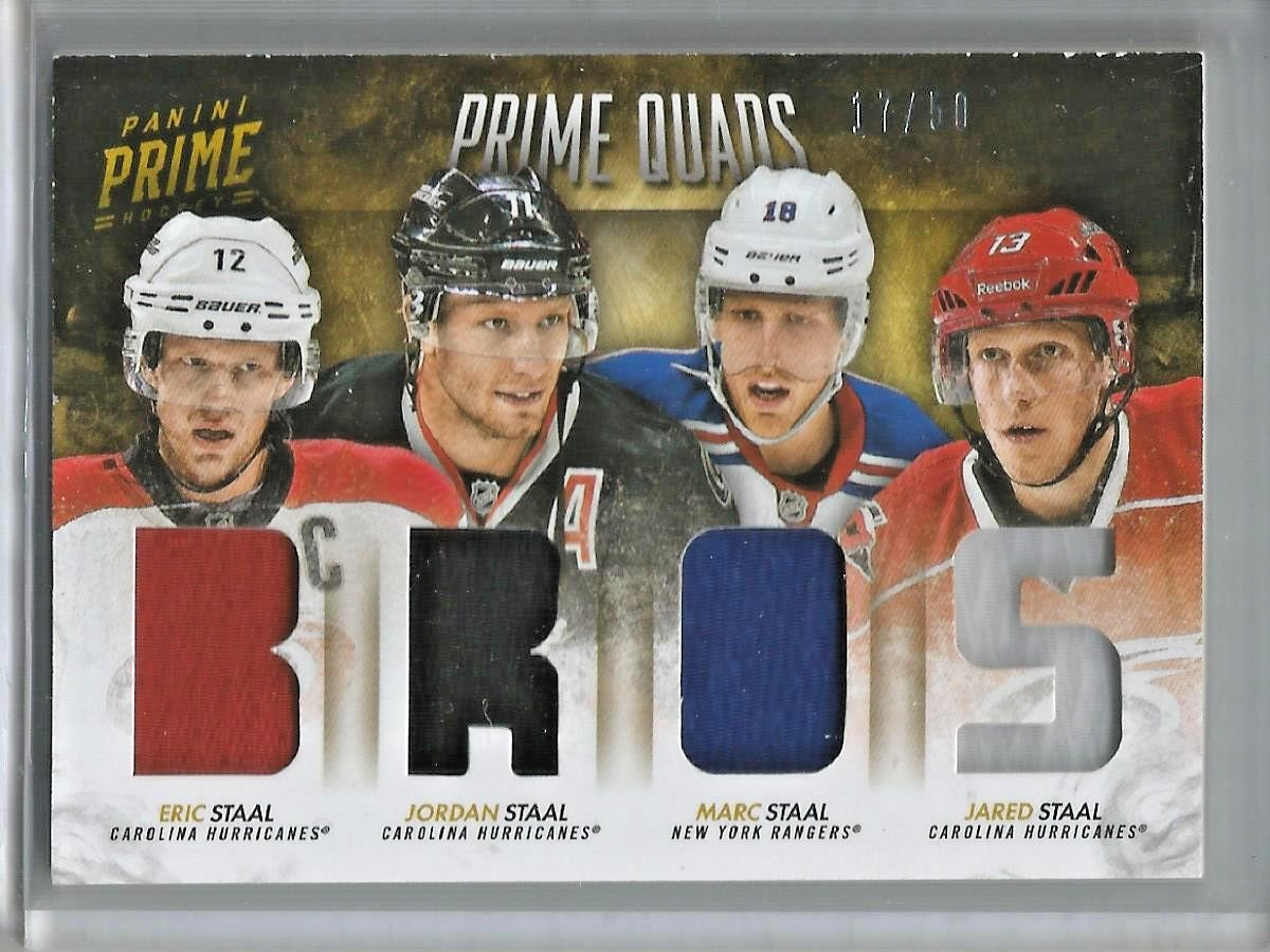 Eric Staal-Jordan Staal-Marc Staal-Jared Staal Panini Prime Quad Game Jersey #50