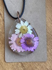 Pressed Daisy Resin Necklace Real Flower Pendant Handmade Nature Jewelry