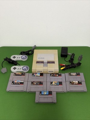 Nintendo Super NES SNS-001 Console Bundle w/2 Controllers, Cables & 9 Games