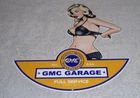 VINTAGE GENERAL MOTORS TRUCK TRAILER SERVICE GARAGE 👩 WOMAN METAL GASOLINE SIGN