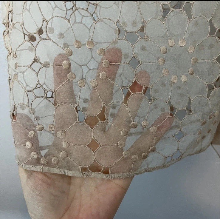 Valentino Spa Sheer Cream Button Up Silk Blend Cap Sleeve Floral Eyelet Top Sz 4 thumbnail 8